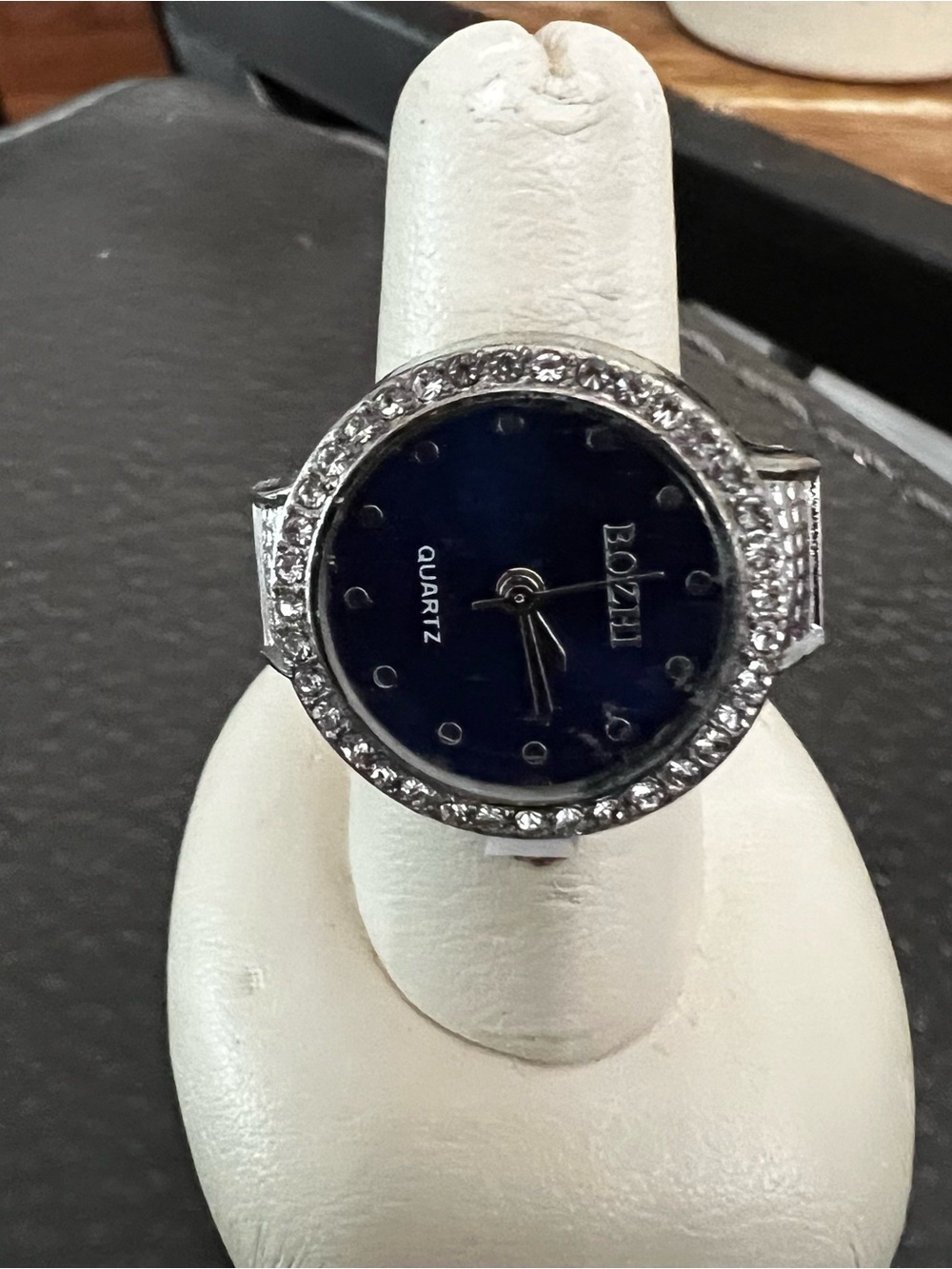 Women's Silver Tone Blue Dial Crystal Accent Quartz Watch